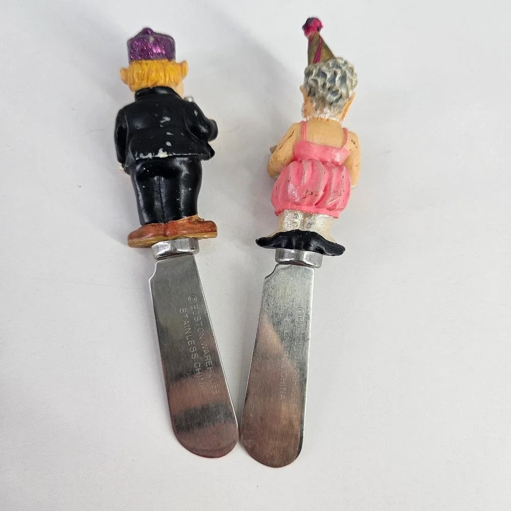Boston Warehouse Party People Cheese Spreaders Set of 2 Stainless New Years Eve